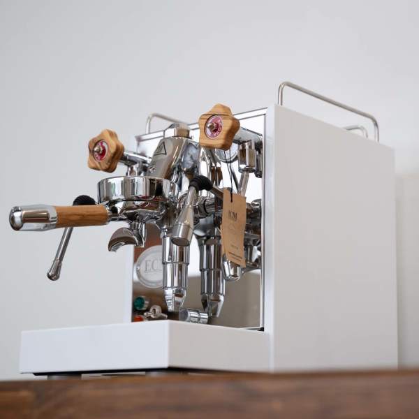 Brand New Custom White ECM Mechanika Slim With Timber Kit Coffee Machine
