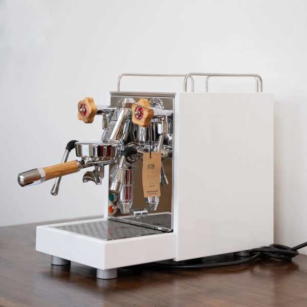Brand New Custom White ECM Mechanika Slim With Timber Kit Coffee Machine