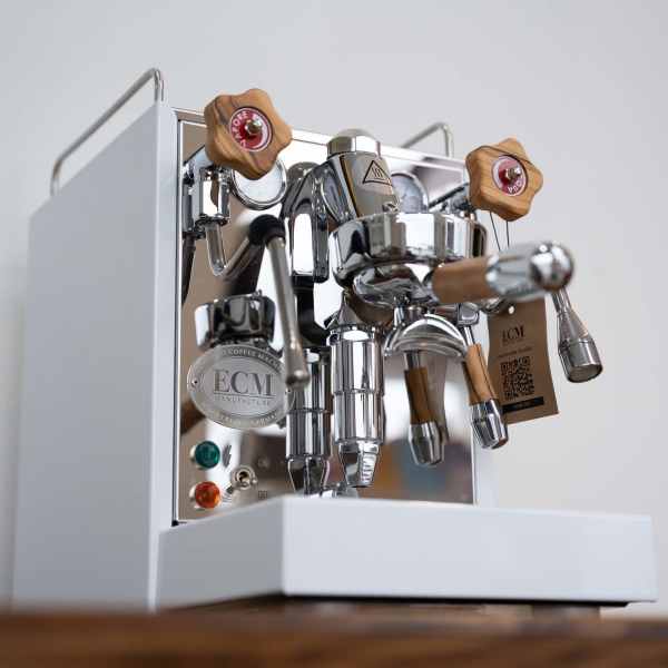 Brand New Custom White ECM Mechanika Slim With Timber Kit Coffee Machine
