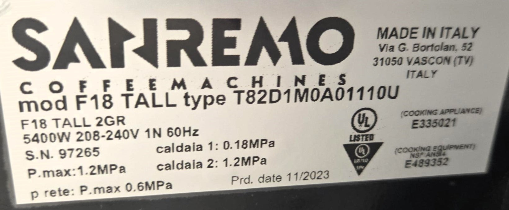 Sanremo F18T Espresso Machine 2 Group