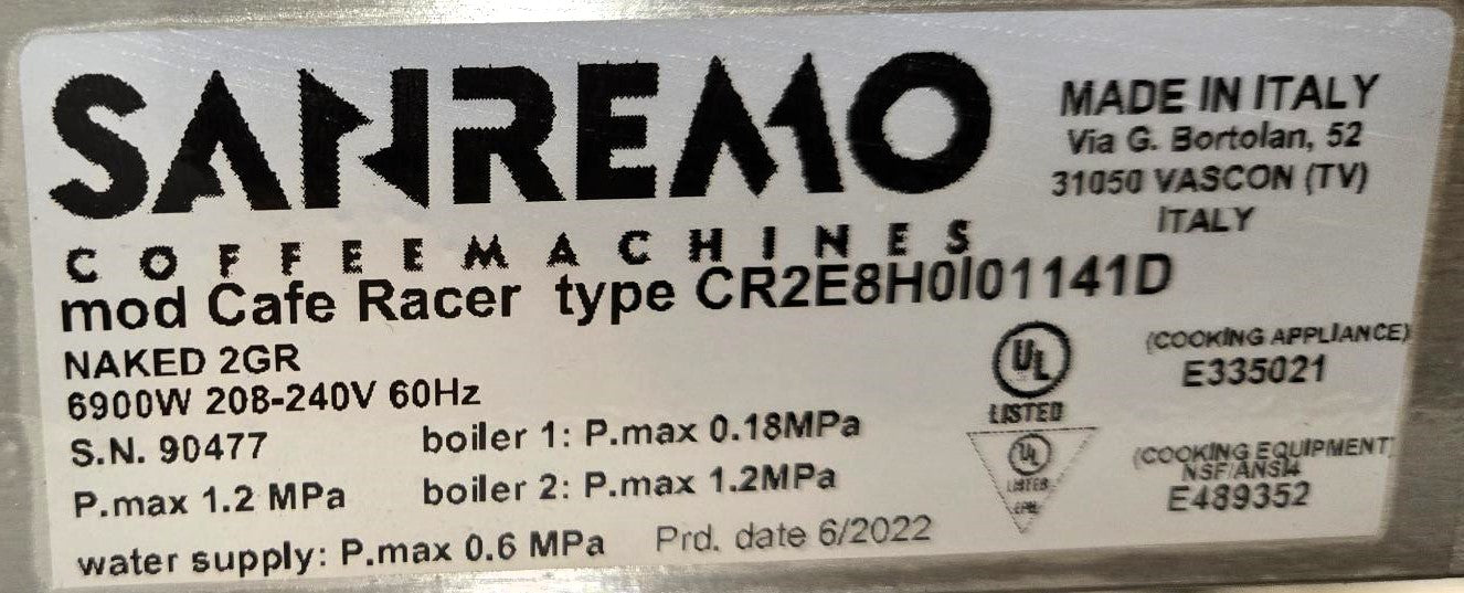Sanremo Cafe Racer Group 2 Combo With Fiorenzato Grinder and Water System