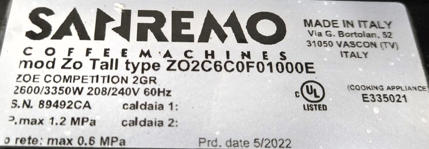 Sanremo Zoe Competition Espresso Machine with Single Boiler