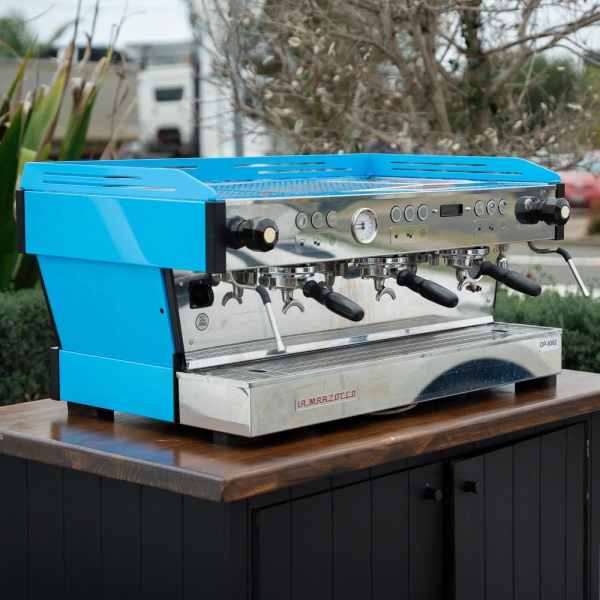 Pre Loved Aqua Blue 3 Group La Marzocco PB Commercial Coffee Machine