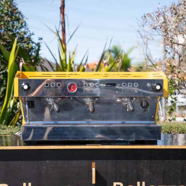 Stunning Custom Yellow & Chrome 3 Group La Marzocco PB COFFEE MACHINE