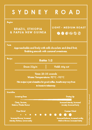 Sydney Road Blend 500g Light Roast Coffee Beans