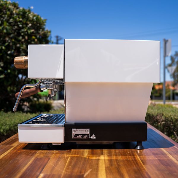 Pre Loved Custom La Marzocco Linea Mini In White & Timber Kit