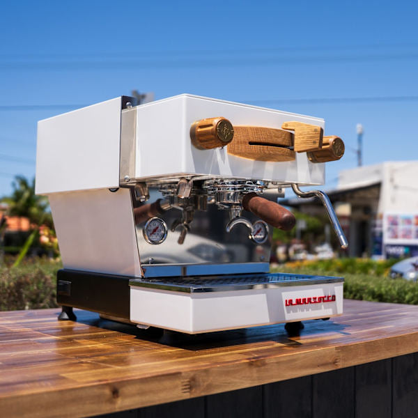 Pre Loved Custom La Marzocco Linea Mini In White & Timber Kit