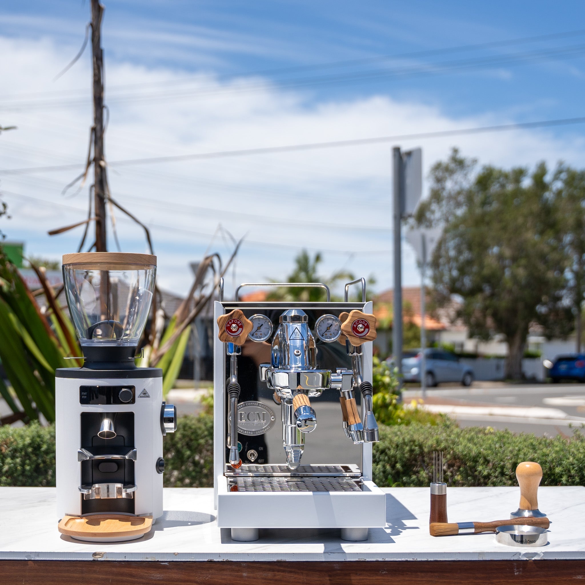ECM Mechanika VI Slim White Package + Mahlkonig X54 Grinder & Mahlkonig Accessories - Australia - Di Pacci
