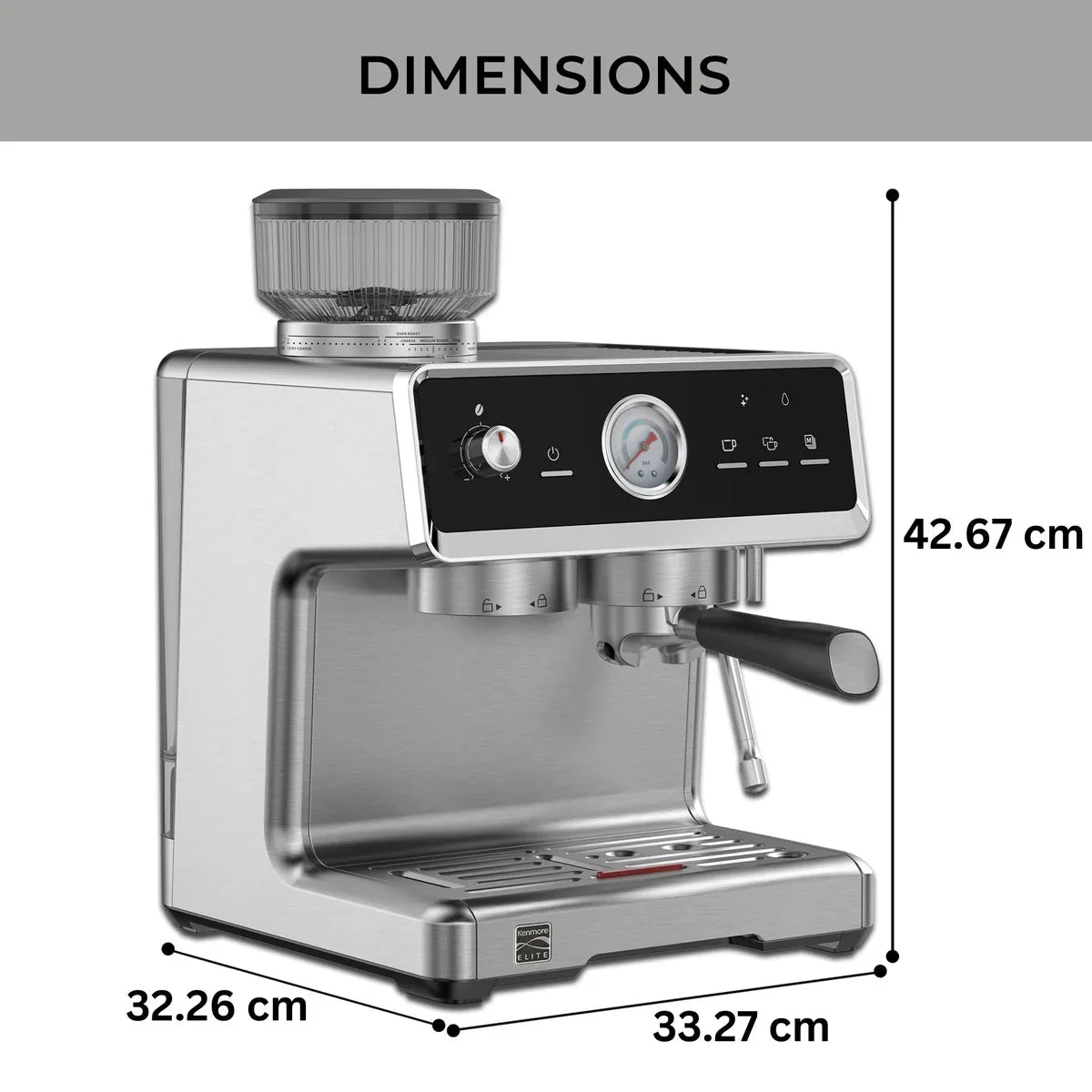 Kenmore Elite Auto - Tamping Espresso Machine Package ( Free 250g coffee, knock bin & 350 Ml Milk Jug - Australia - Di Pacci