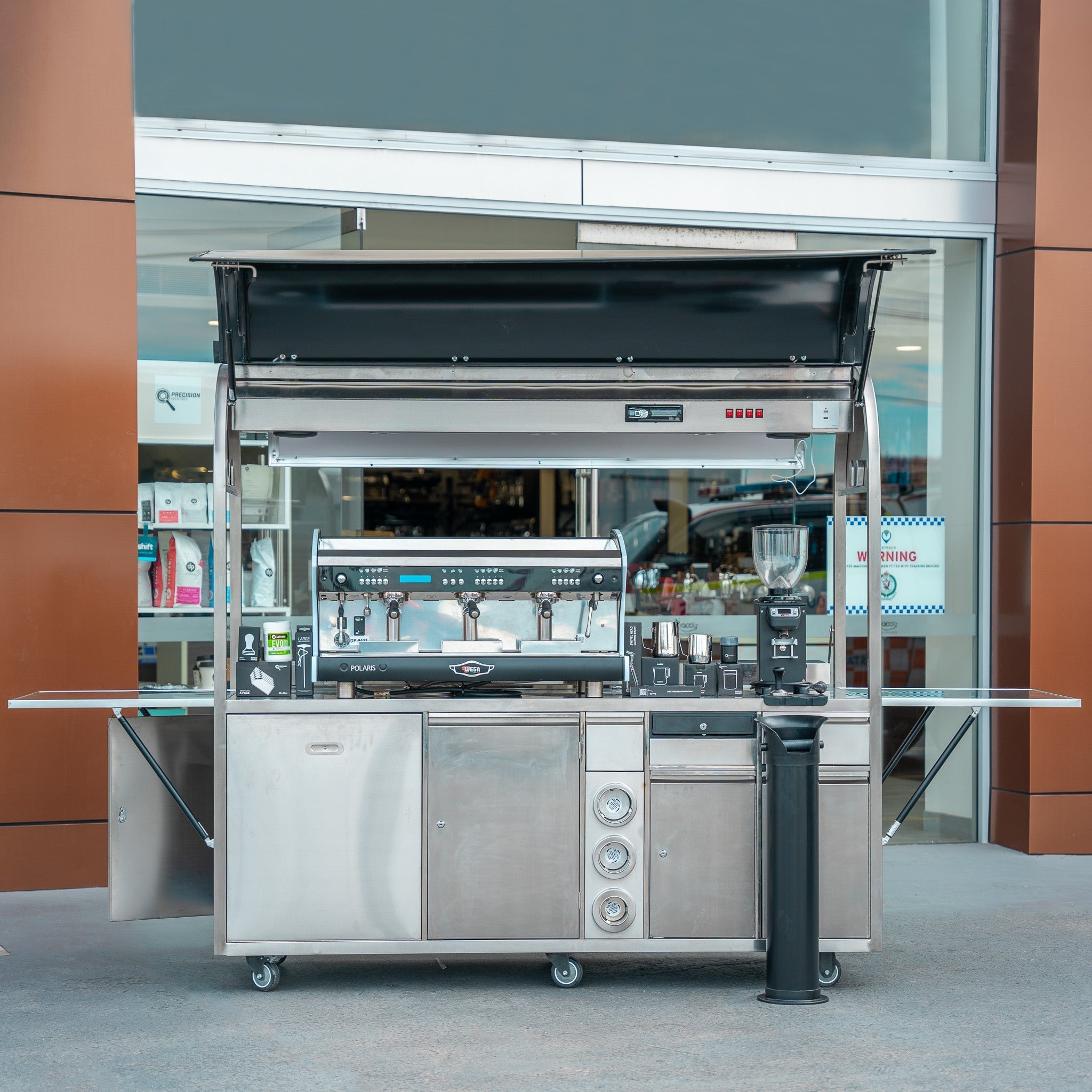 PRECISION LARGE LOCKABLE COFFEE CART PACKAGE WITH WEGA POLARIS TRON 3 GROUP DIP DKS - 65 - Australia - Di Pacci