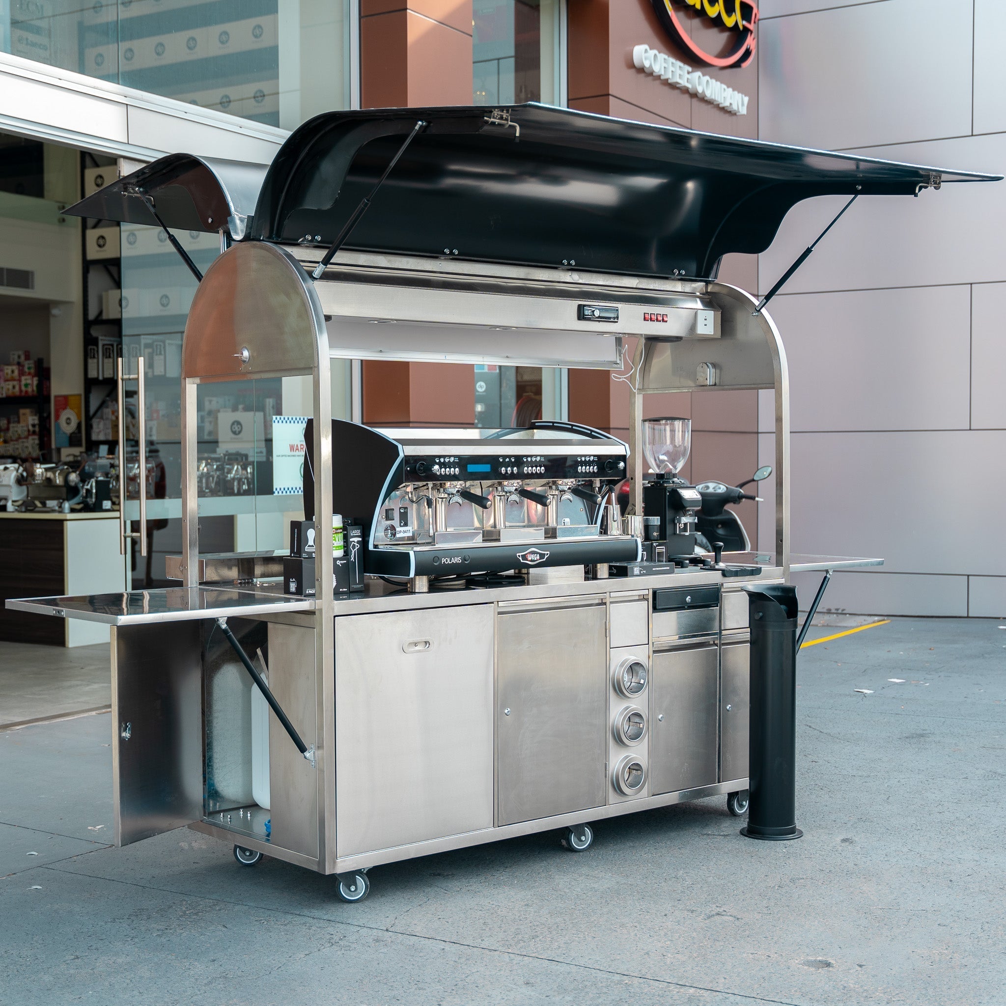 PRECISION LARGE LOCKABLE COFFEE CART PACKAGE WITH WEGA POLARIS TRON 3 GROUP DIP DKS - 65 - Australia - Di Pacci